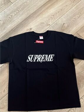 Supreme Black Tee with White Distressed Logo
